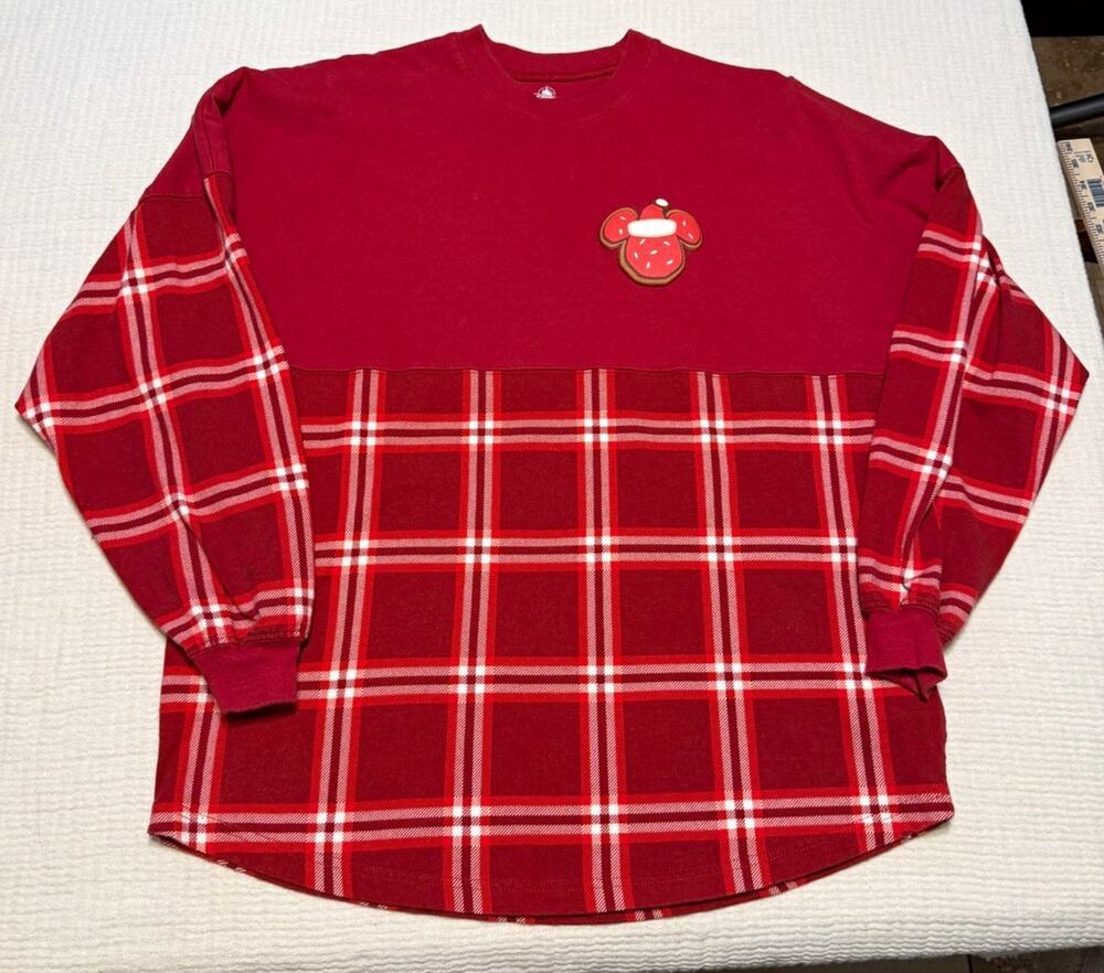 Disney World Seasonβs Greetings Red Plaid Spirit Jersey Holiday Christmas M